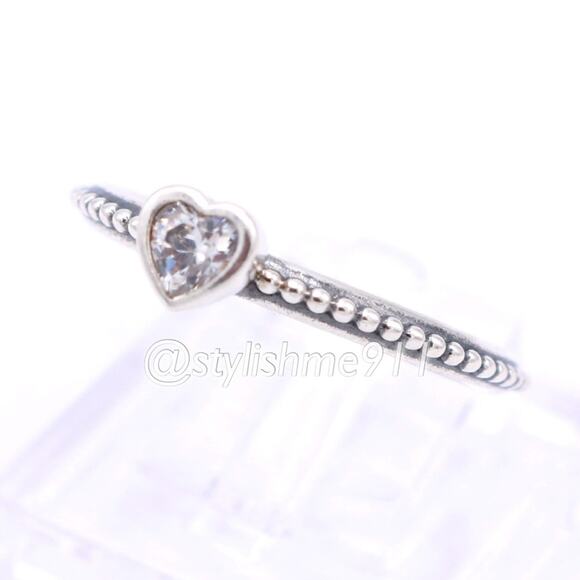 Authentic PANDORA Retired One Love Ring with Clear Zirconia - 190896CZ - Picture 1 of 8